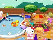 Hello Kitty Cleaning Swimming Pool